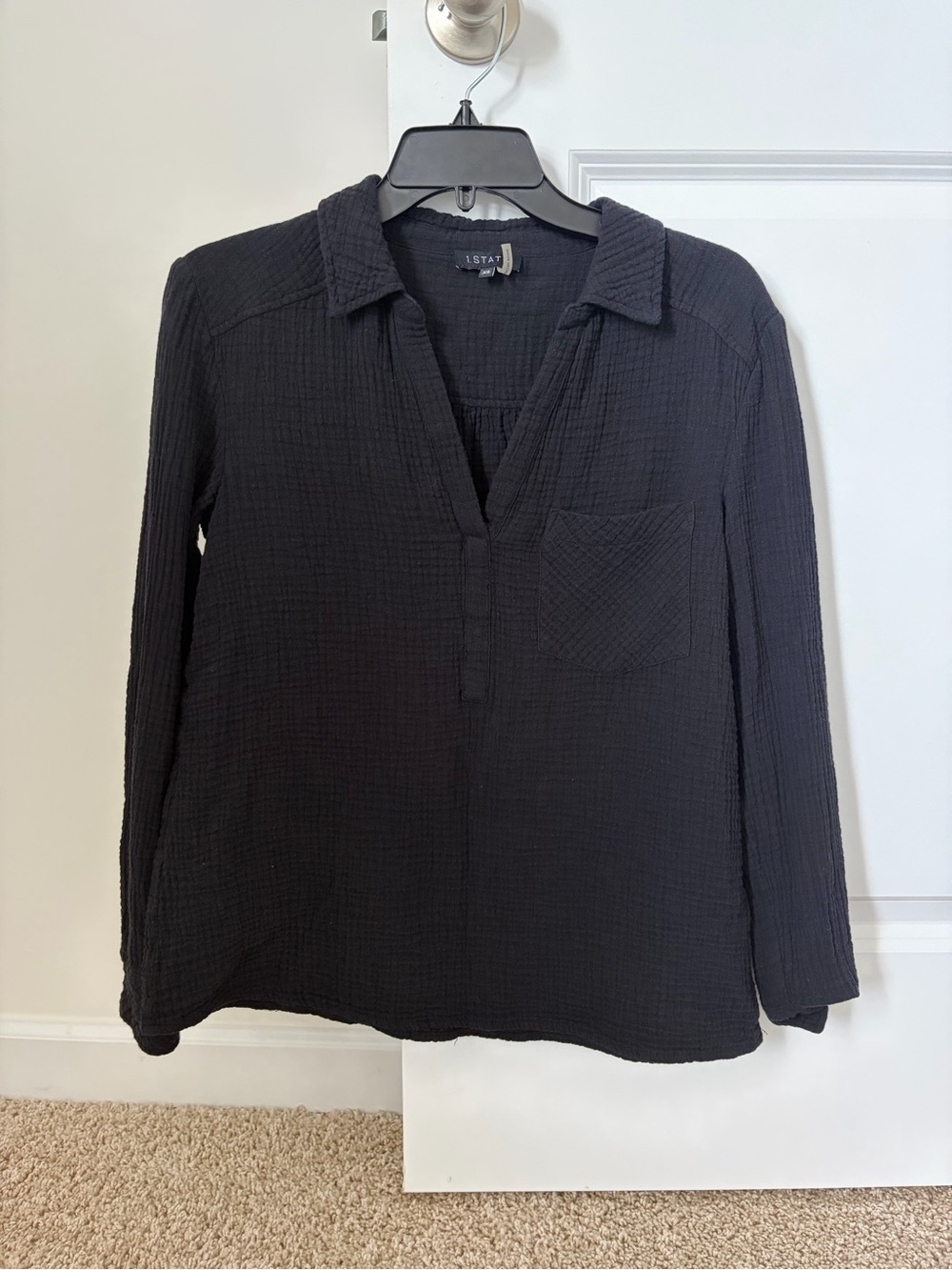 Black Long-Sleeve Gauze Button-Down Top from 1.State